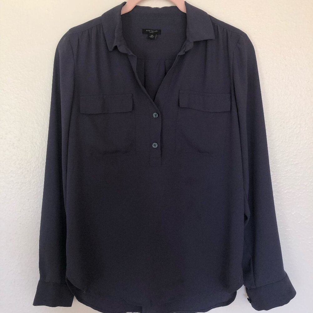 Ann Taylor Night Sky Long Sleeve Blouse Camp Shirt Size Petite XS